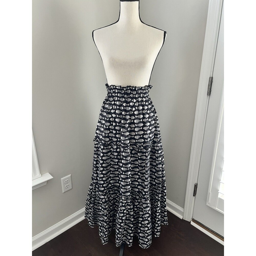 NWT Tuckernuck Piscis Prado Maxi Skirt Black Fish Print Size Small